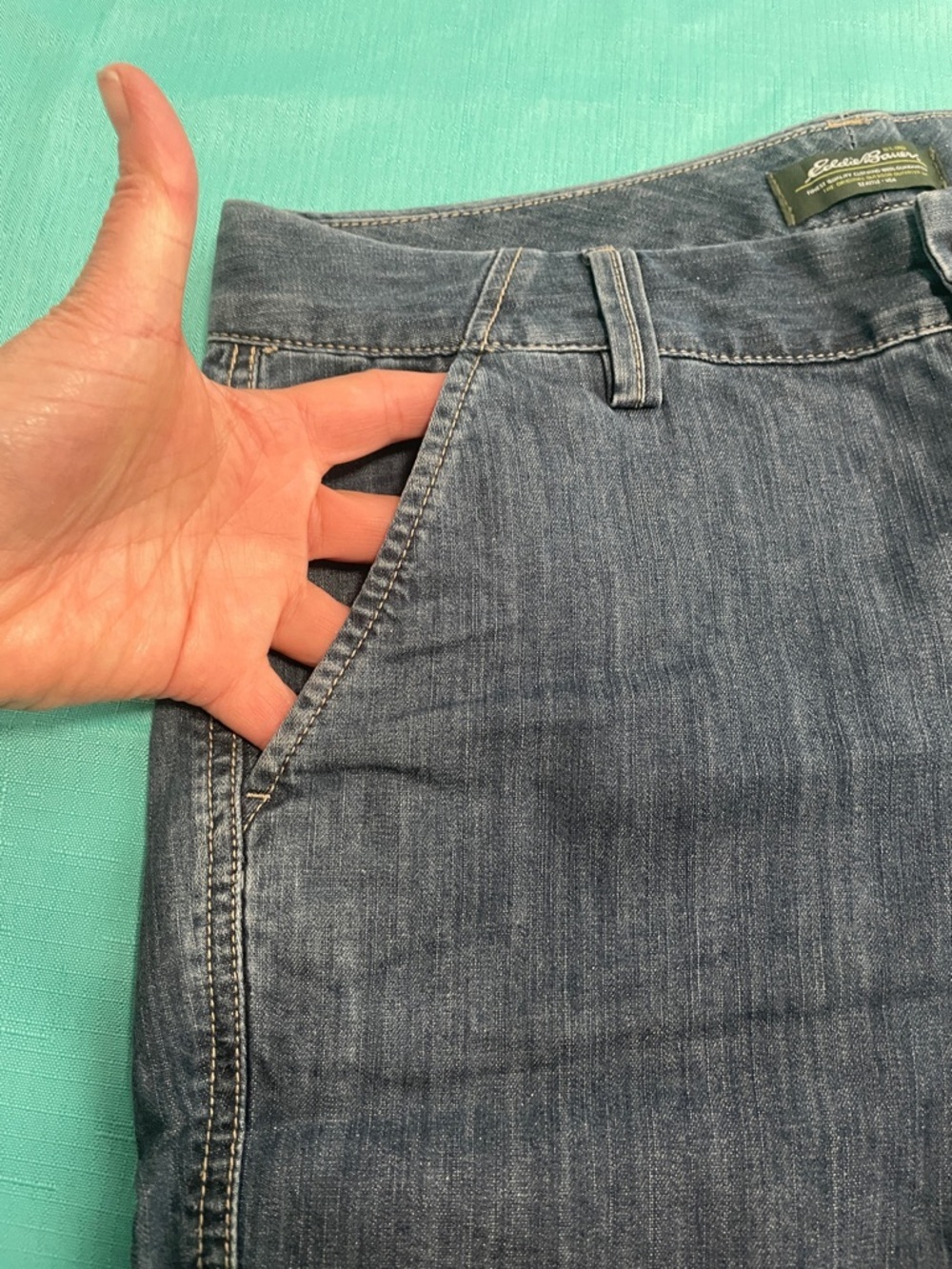 Eddie Bauer Dark Blue Denim Shorts with Olive Label - Picture 6 of 6